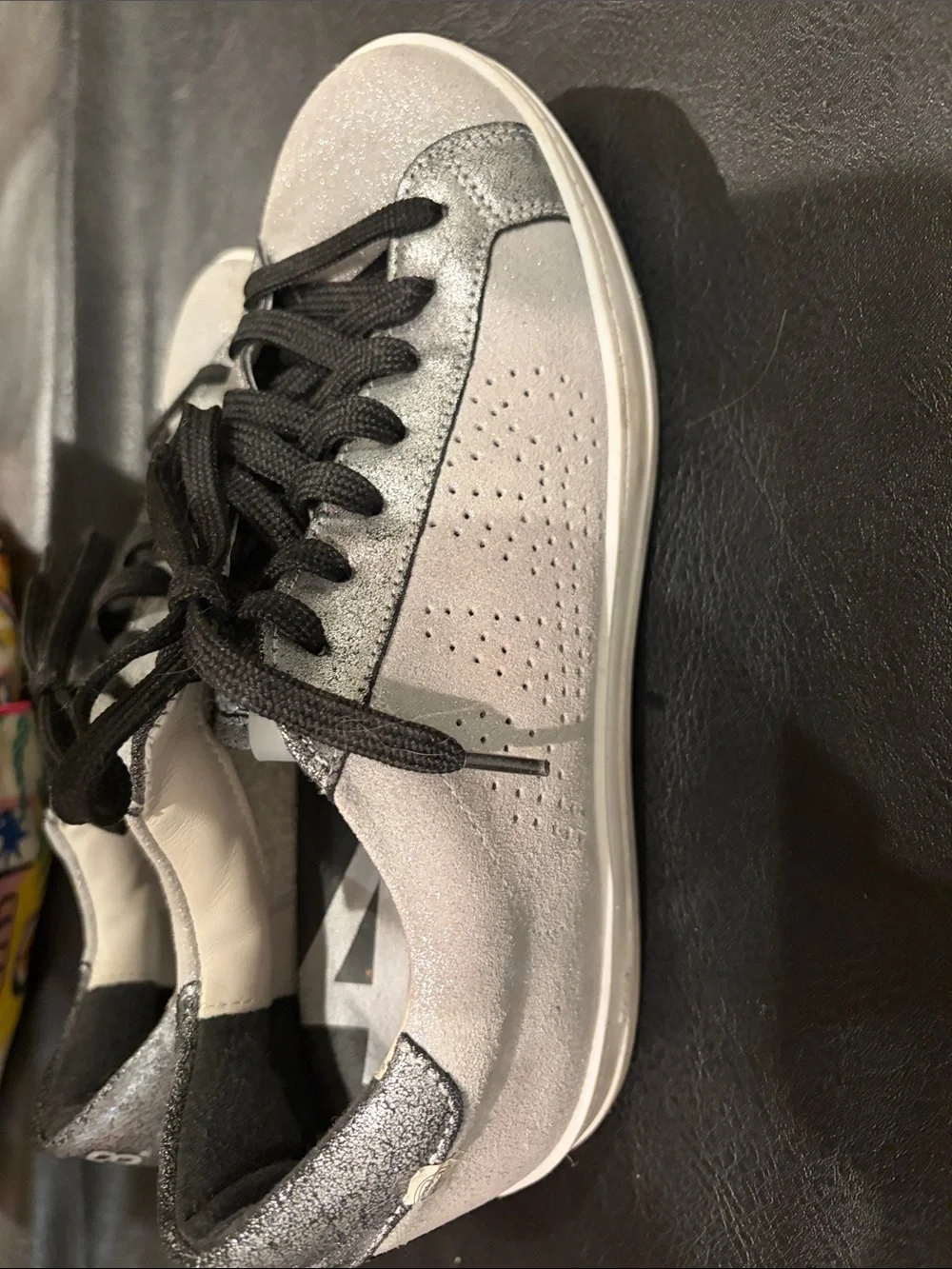 P448 Women's Gray and Black Sparkle Low-Top Sneakers 38